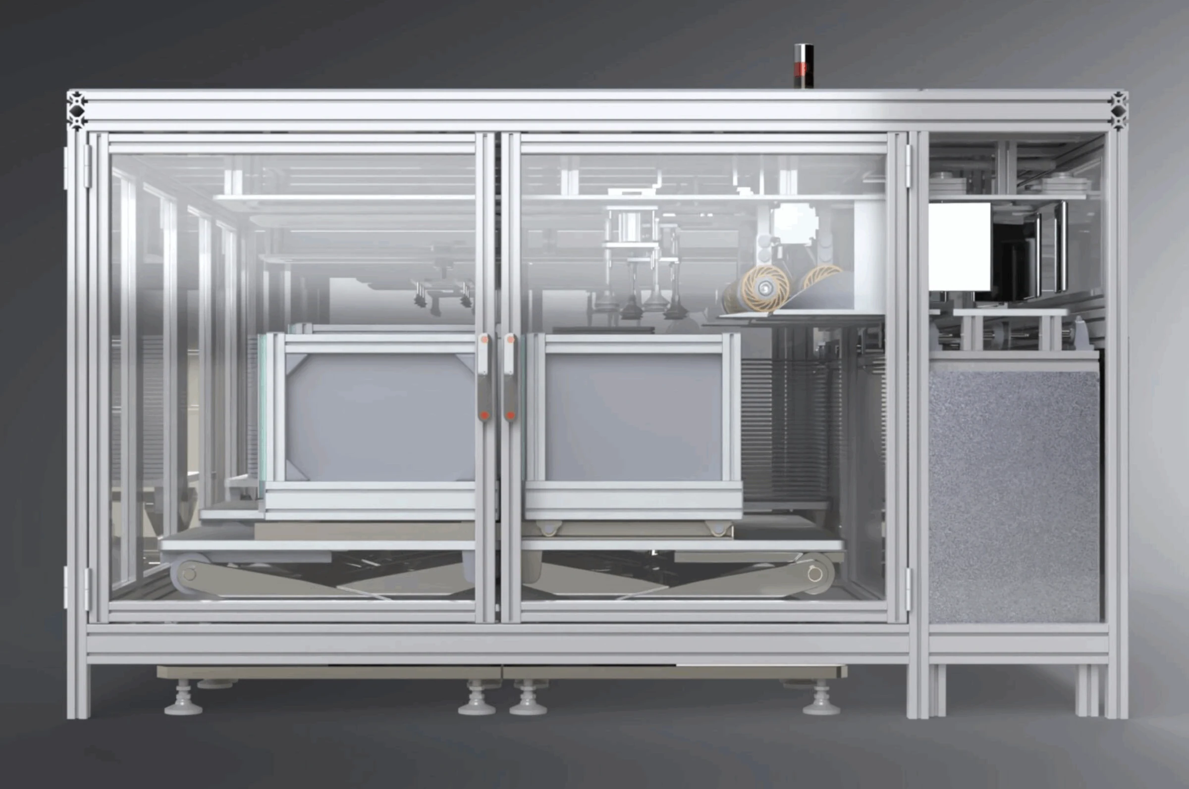 Fulfillment Packaging Machine — side elevation CAD render