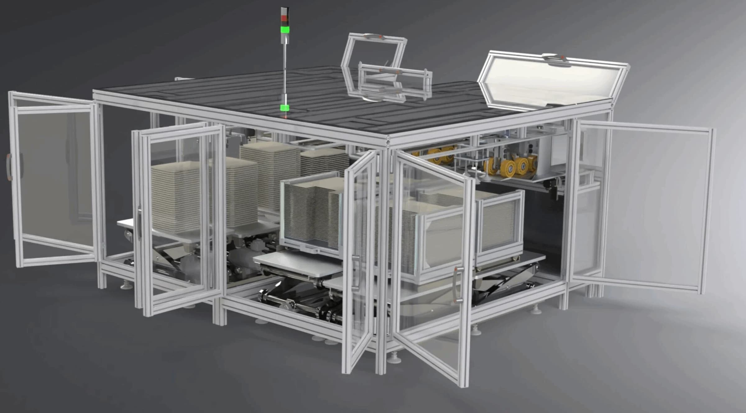Fulfillment Packaging Machine — dual-stage forming CAD render
